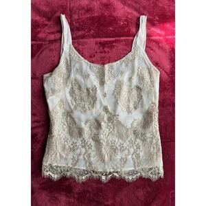 ST.JOHN COUTURE cami y2k babydoll S Gold Lace Over Beige Silk Sleeveless Top